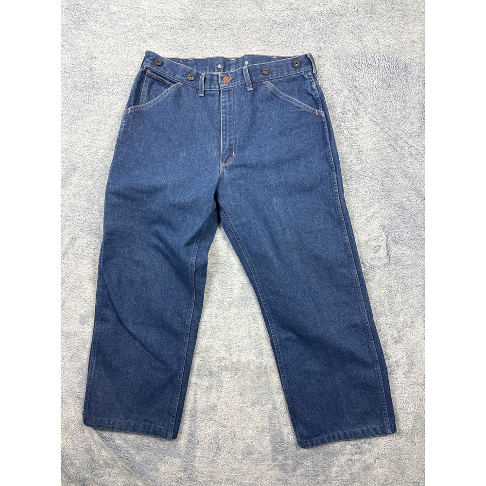 Big Mac Mens 33x28 Blue Carpenter Pants Suspender Buttons Workwear Denim Utility